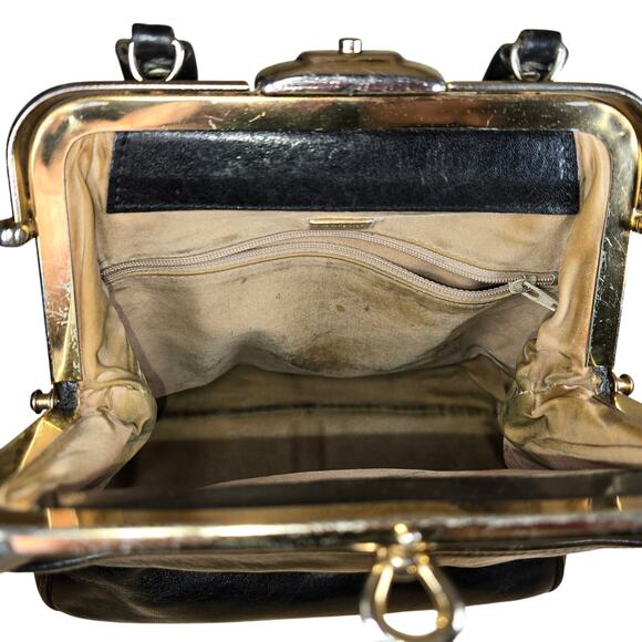 Vintage Oroton Australian Genuine Cowhide Leather Top Handle Bag Black Purse - Picture 13 of 14